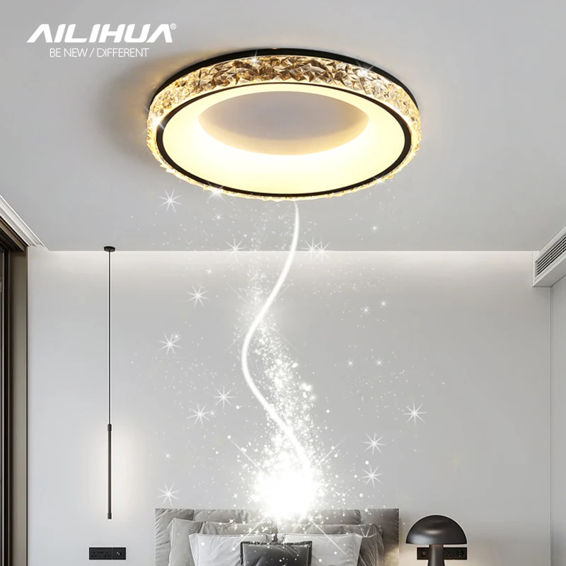 

Light luxury crystal bedroom ceiling lamp round atmosphere simple modern room 2022 new LED master bedroom lamp