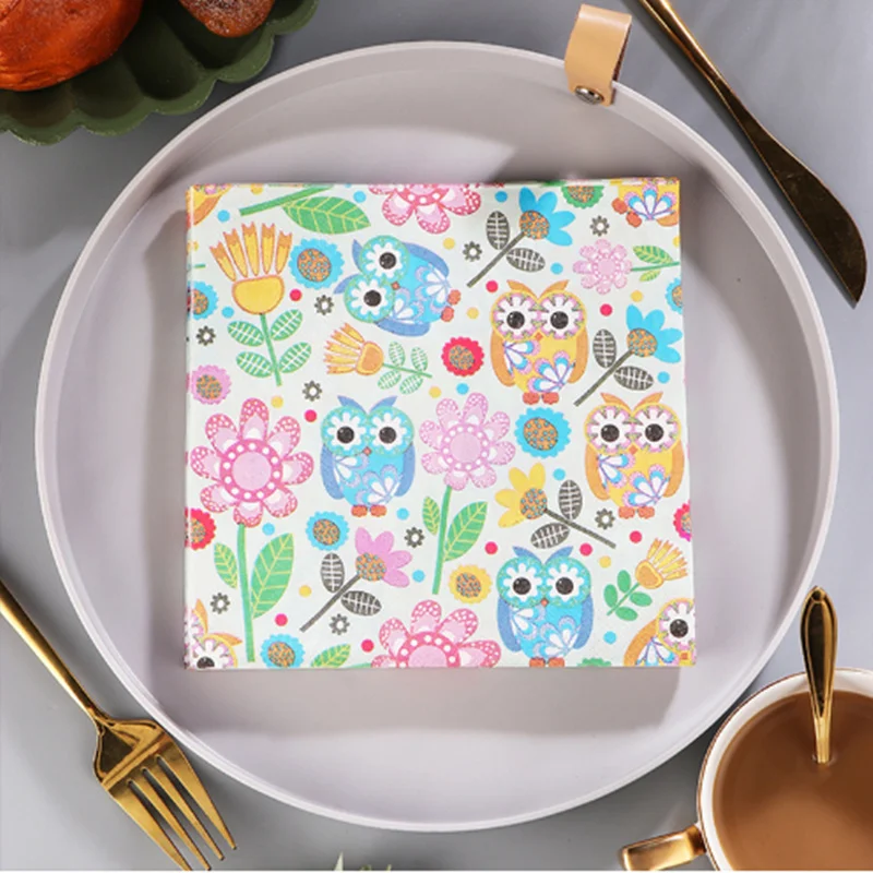 20 шт. одноразовые бумажные салфетки с рисунком совы животных для свадьбы дня