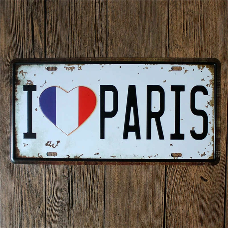 

I Love Paris London Famous City Name Paintings Retro Shabby Car Plate License Metal Plaques Decor Bar Cafe Tin Sign Decoration-4