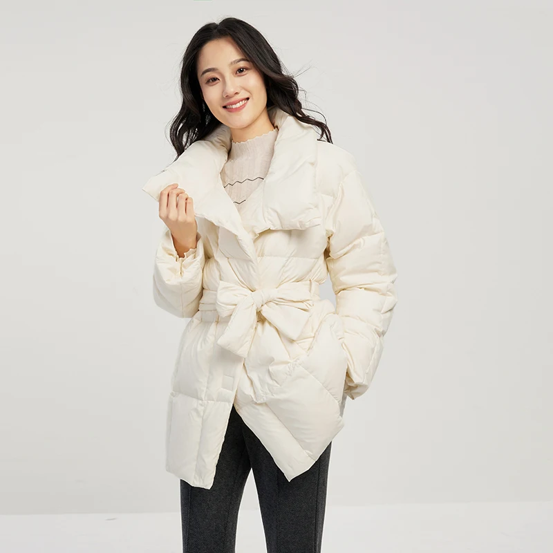 High-quality 95% White Goose Down  High Street  Abrigos De Mujer  Jacket Women  Adjustable Waist  Wide-waisted  Magnetic Clasp