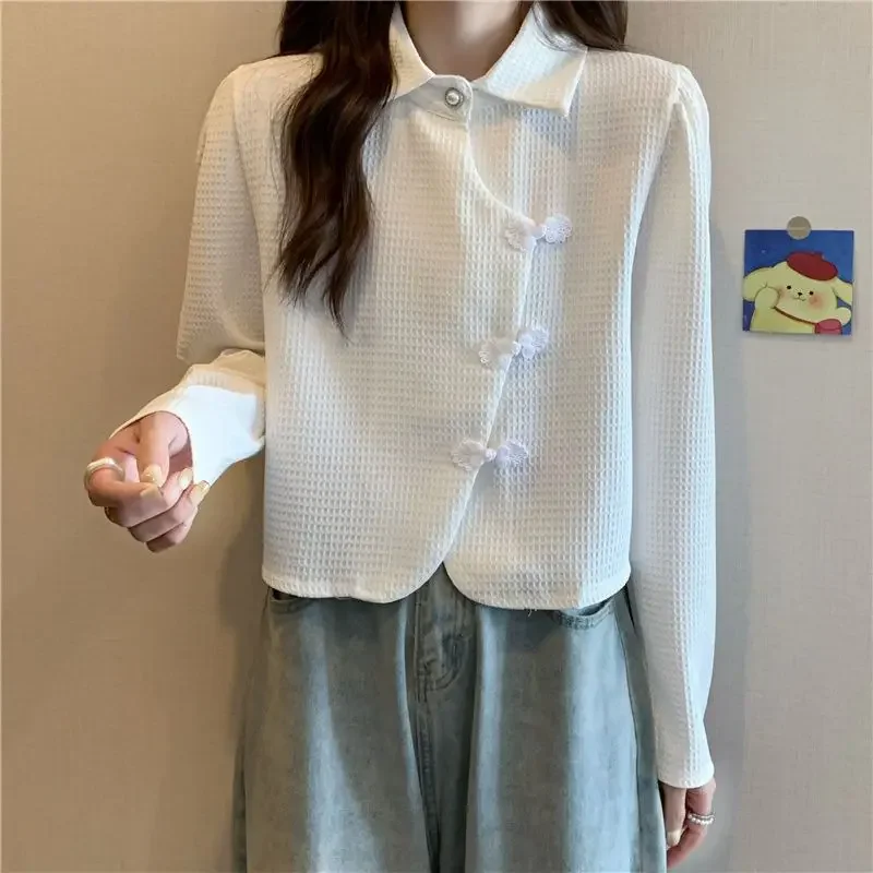 Рубашки женские укороченная одежда в китайском стиле винтажные минималистичные