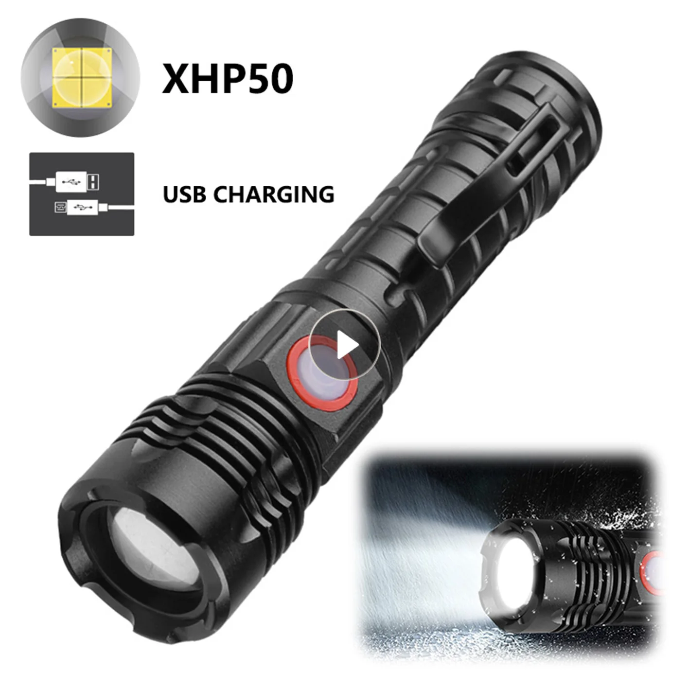 

Фонарик XHP50, легкий компактный уличный портативный Перезаряжаемый фонарь с зажимом для ручки, 5 режимов работы