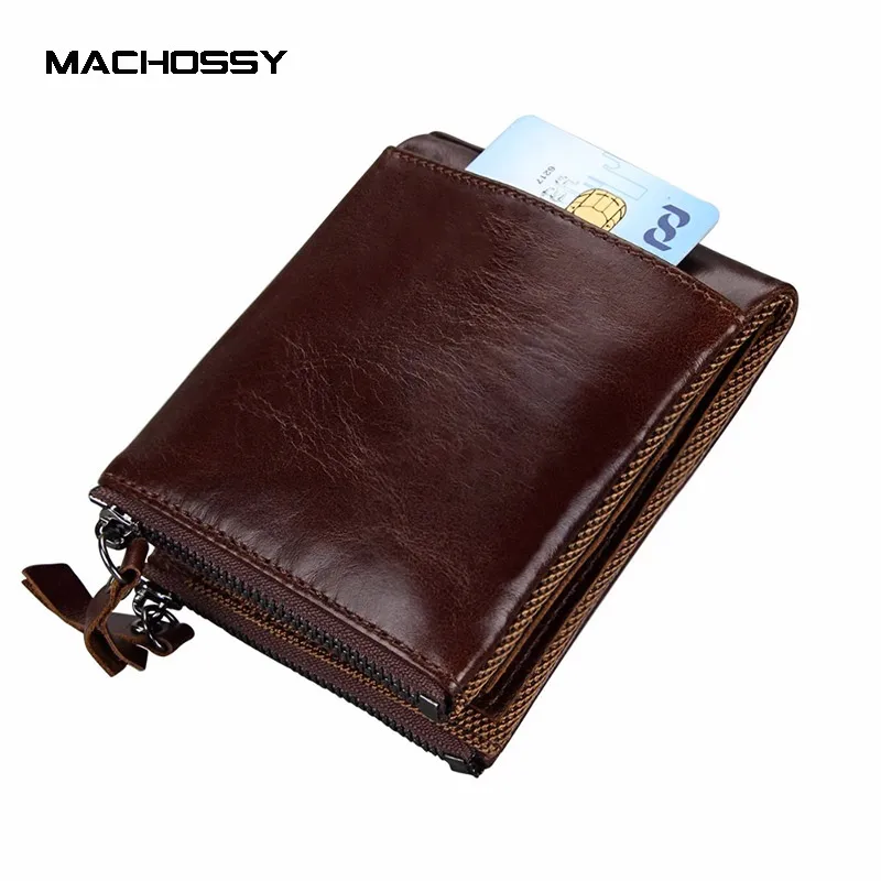 

Hot Sale Crazy Horse Real leather men wallets Vintage genuine leather wallet for men cowboy with Double Zipper purse male Wallet