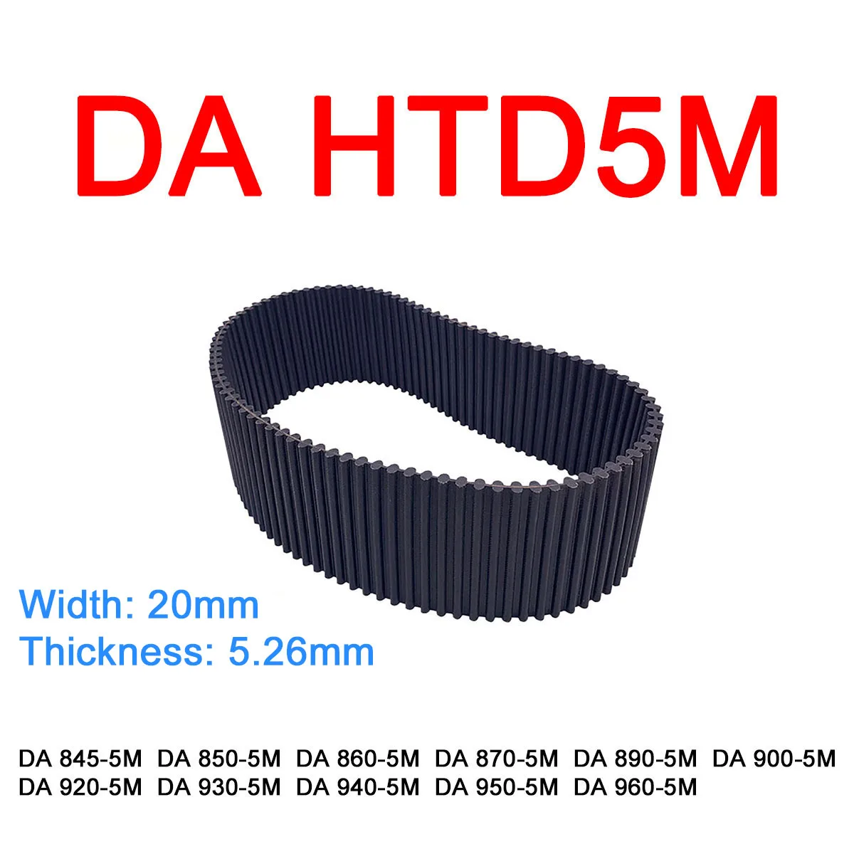 

1Pc Width 20mm DA HTD5M Rubber Arc Tooth Timing Belt Pitch Length 845 850 860 870 890 900 920 930 940 950 960mm Synchronous Belt