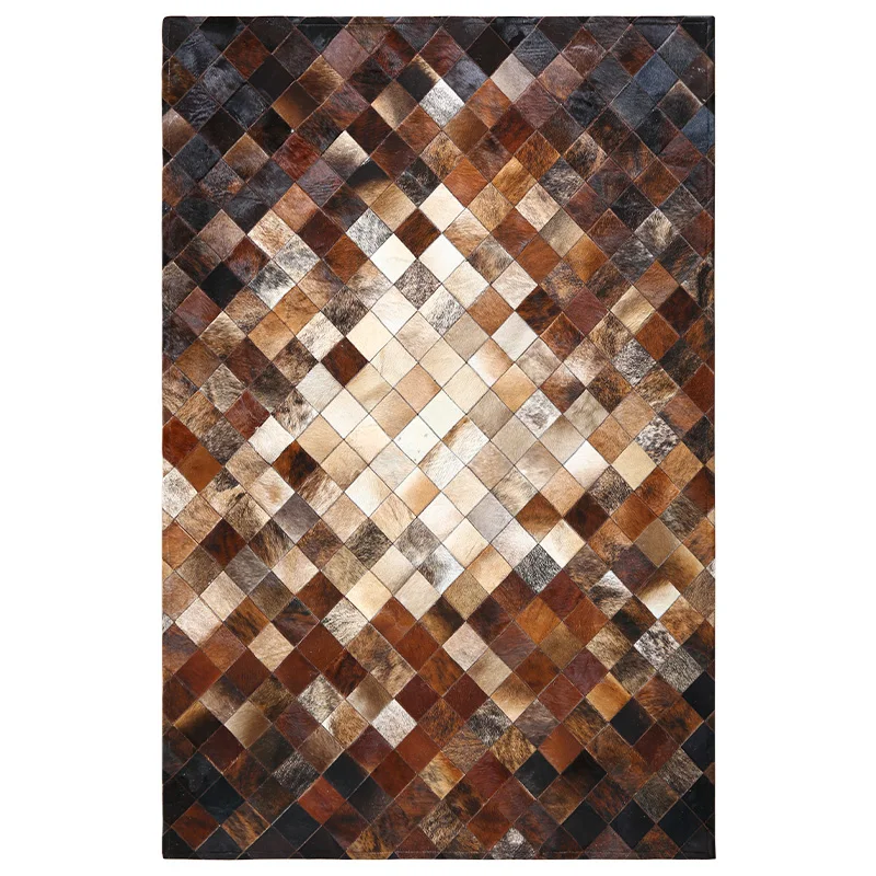 

Коричневый ковер из воловьей кожи для гостиной, ковер ручной работы в стиле пэчворк из натуральной коровьей кожи для спальни, большой коврик для журнального столика на заказ