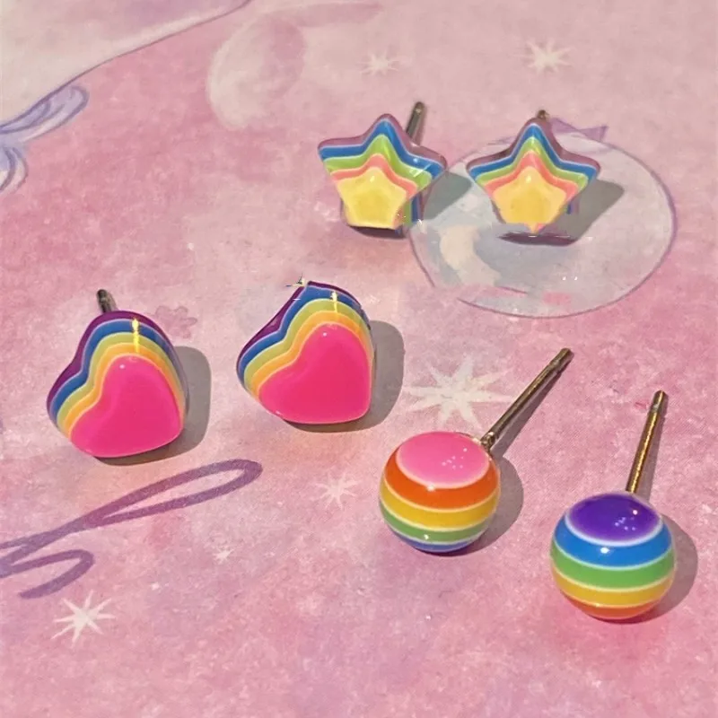 

3pc/set Rainbow Candy Earrings for Women Personality Cute Colorful Lollipop Piercing Ear Studs 2023 Fashion Jewelry