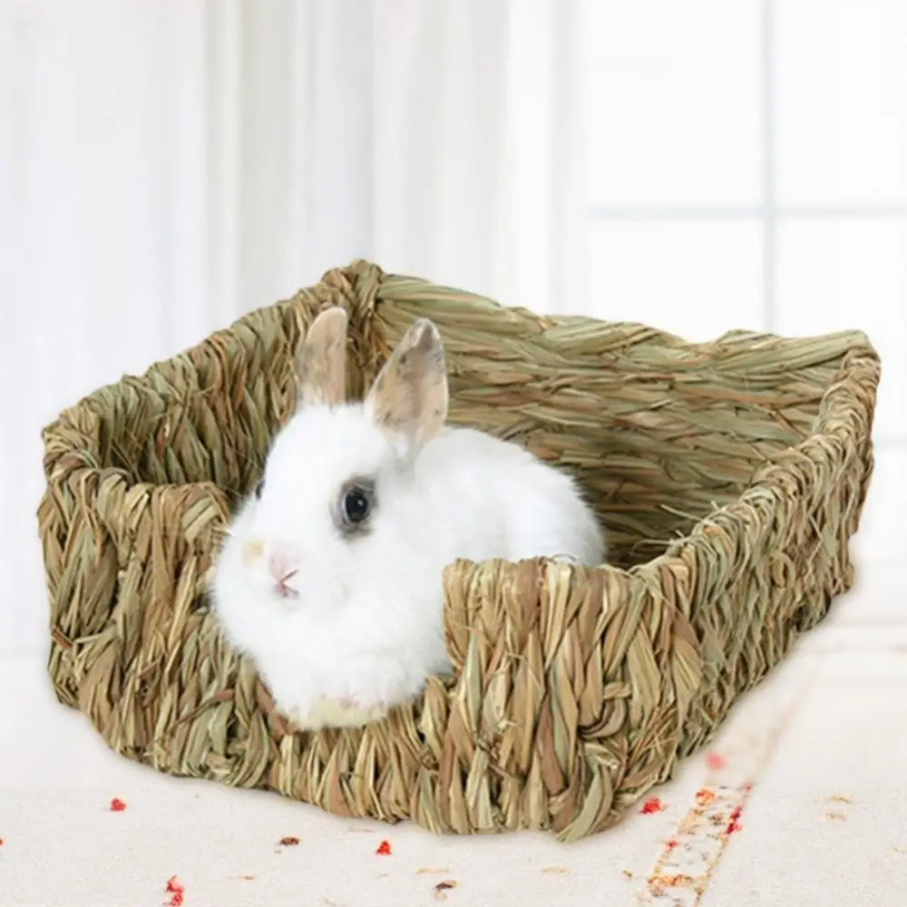 hot sales woven grass small pet rabbit hamster guinea pig cage nest house chew toy bed free global shipping