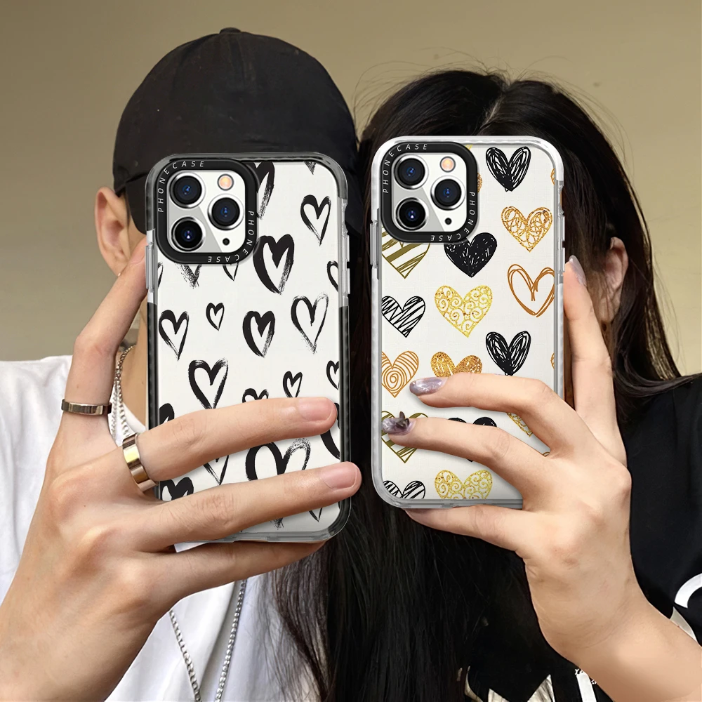 

Love Heart Phone Case for iPhone 14ProMax 14Plus 13Pro 12Pro 11 Pro Max Luxury Transparent Cover for iPhone 14 13 12 11 Coque