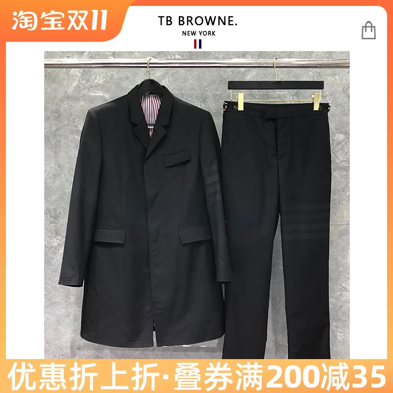 

Мужской костюм TB в британском стиле, крутая трендовая приталенная зимняя черная ветровка, костюм, пальто