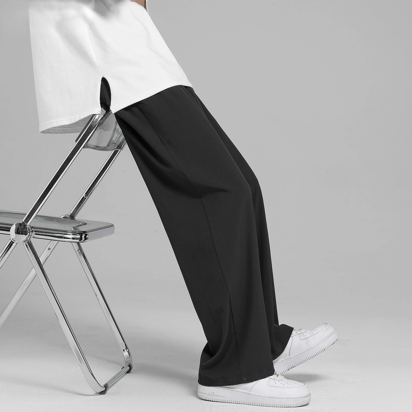 

Summer Thin Satin Pants Men Breathable Wide Leg Casual Trousers Straight Draped Streetwear M-3XL Quick Drying Bottoms
