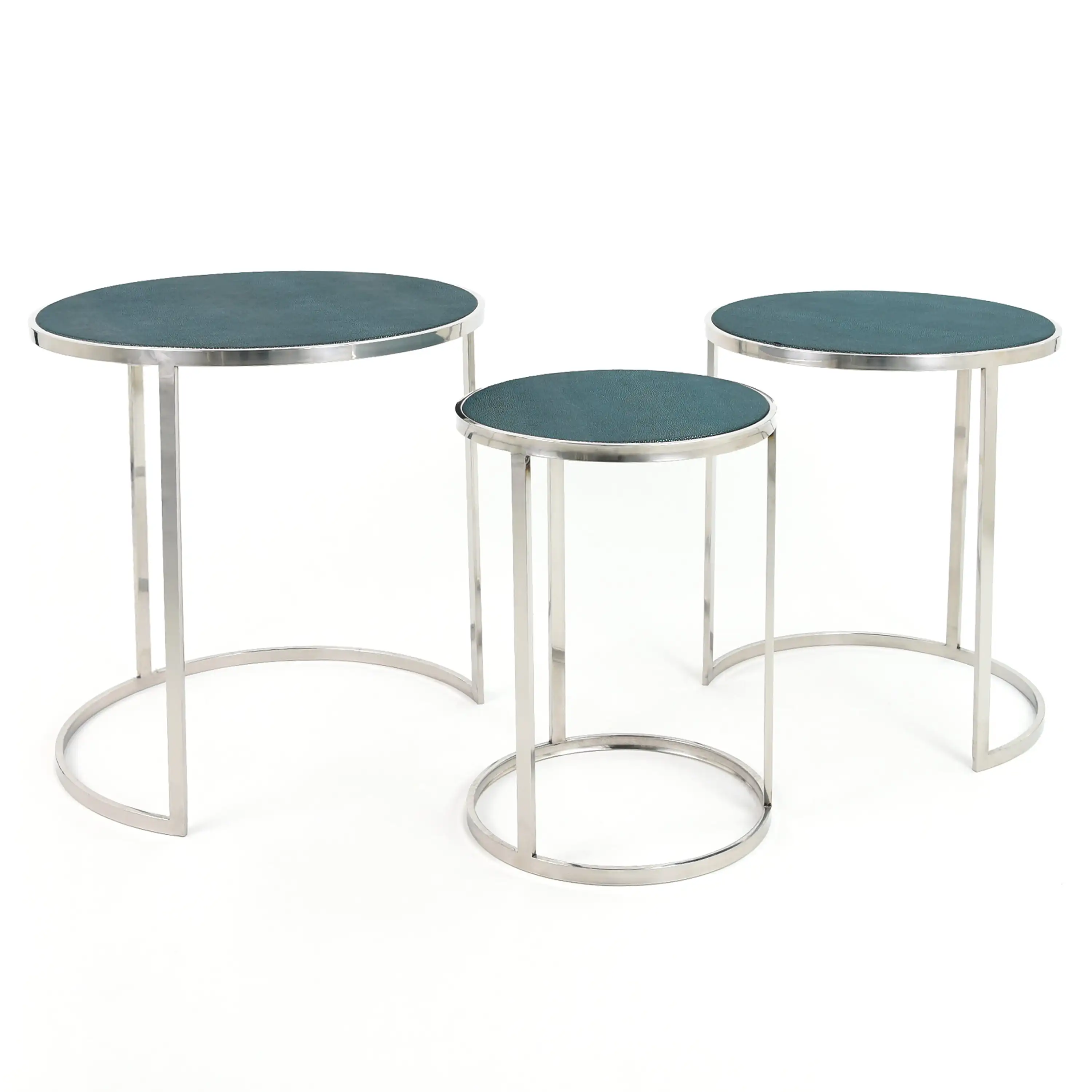 

Empire Art Direct Black on Blue Metallic Shagreen Leather Set of 3 Nesting Console Tables