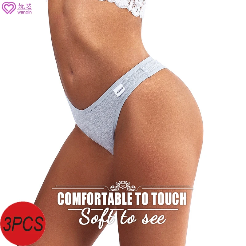 

Threaded Cotton Underwear Women's Breathable Low Waist Sexy Seamless Girl Narrow-Brimmed Brief Thong Panties For Intimate Cute