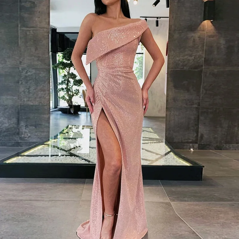 

2022 Women's Dress Popular One Shoulder Split Slim Dress Long Dress