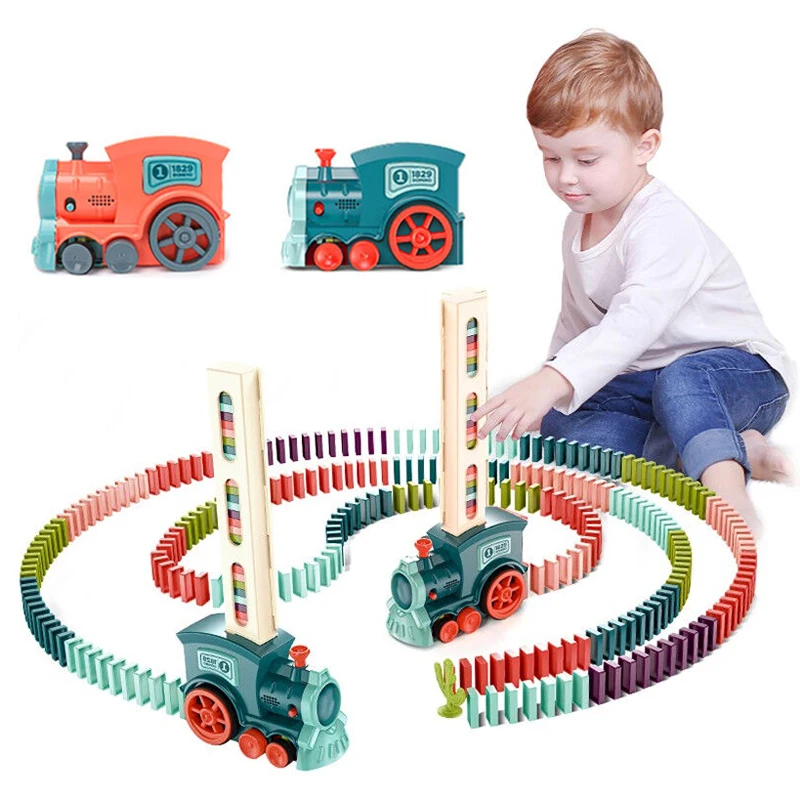 

Kids DIY Electric Domino Train Car Set Sound & Light Automatic Laying Dominoes Brick Blocks Game Educational Toy Gift