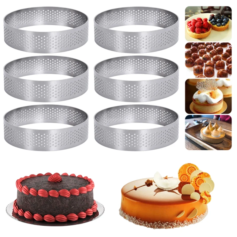 

1 Set Mini Tart Ring Stainless Steel Tartlet Mold Small Circle Cutter Pie Ring DIY Heat-Resistant Perforated Cake Mousse Molds