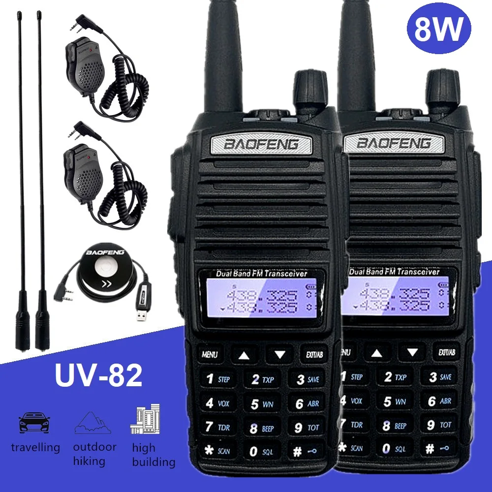 

2pcs Walkie Talkie Long Range Baofeng uv82 8w Ham Radio Stations hf Transceiver VHF UHF Two Way Radio Scanner UV82 Free Shipping