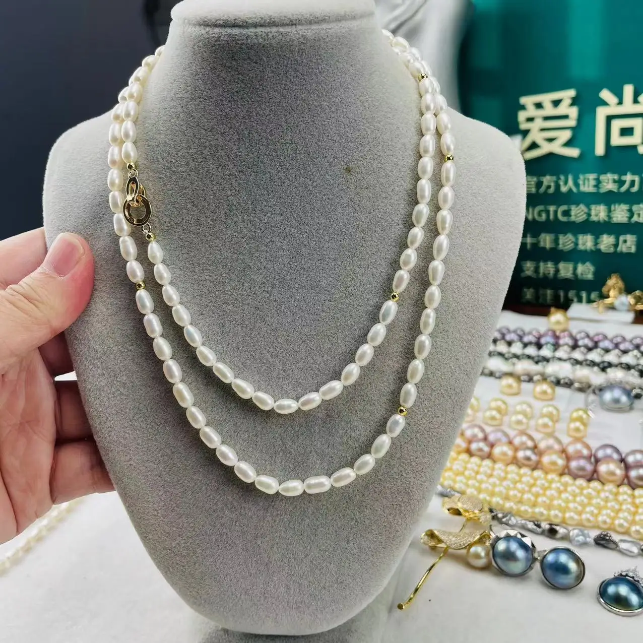 

Hot sale 3style Real white freshwater pearl necklace 17"-32"inch & 925 Silver gilded gold clasp