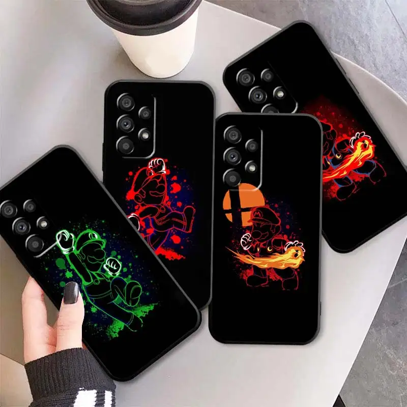 

Cute Cartoon Anime Mario Cool Black Phone Case For Samsung A73 A72 A71 A53 A52 A51 A42 A34 A33 A32 A23 A22 A21 A13 A04 A03 5G