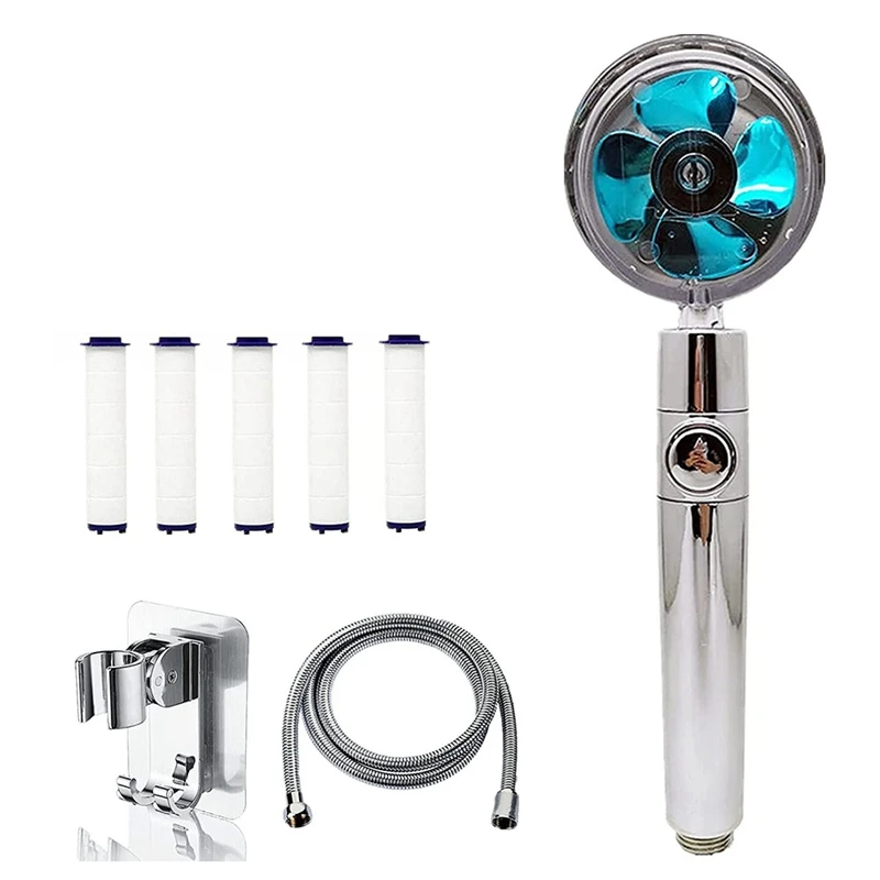 

Handheld Turbocharged Pressure Propeller Shower Head,Charged Spinning Shower Head,Fan Shower with Filter&Pause Switch