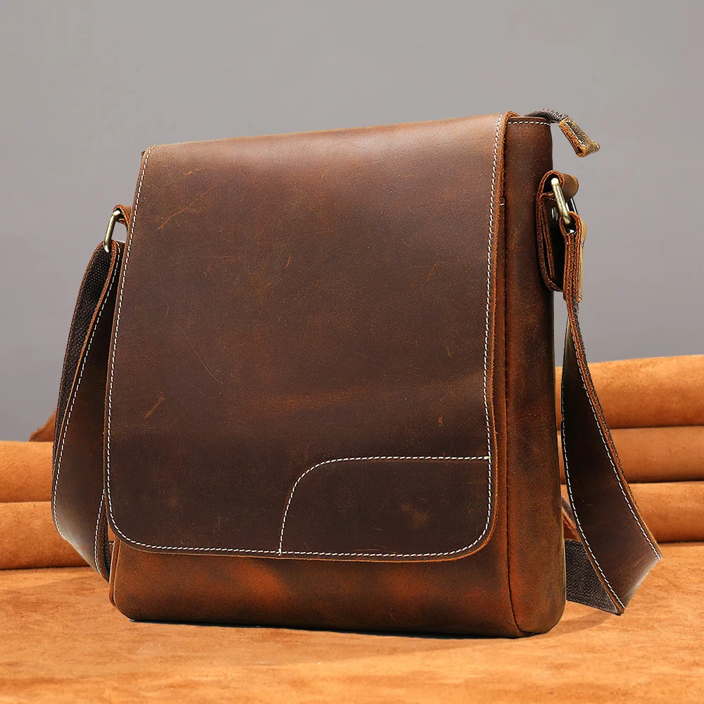 

Vintiage Shoulder Bag Top Layer Cow Leather Messenger Bag Leather handbag Crazy Horse Leather School Bag gift for boys crossbod