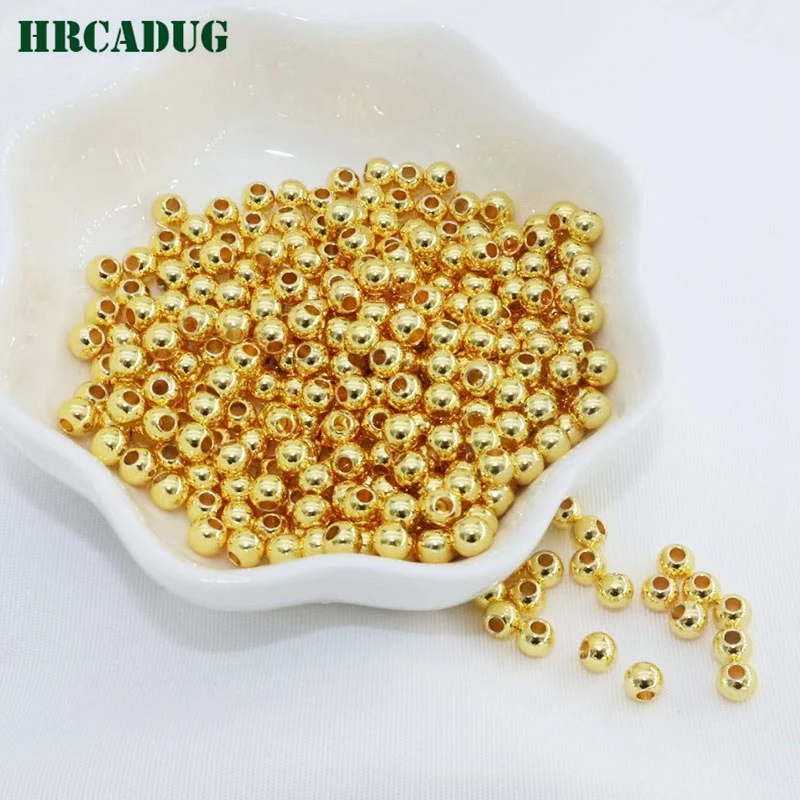 Wholesale Smooth Round Bead 18K Gold Plated Brass Metal Spacer Beads For Jewelry Making Accessories DIY Bracelet Beaded Material
