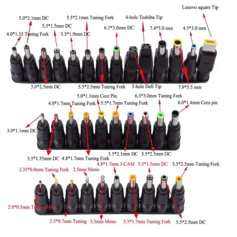

Набор универсальных коннекторов питания для ноутбуков Lenovo Thinkpad, 5,5x2,1 мм, 34 шт.