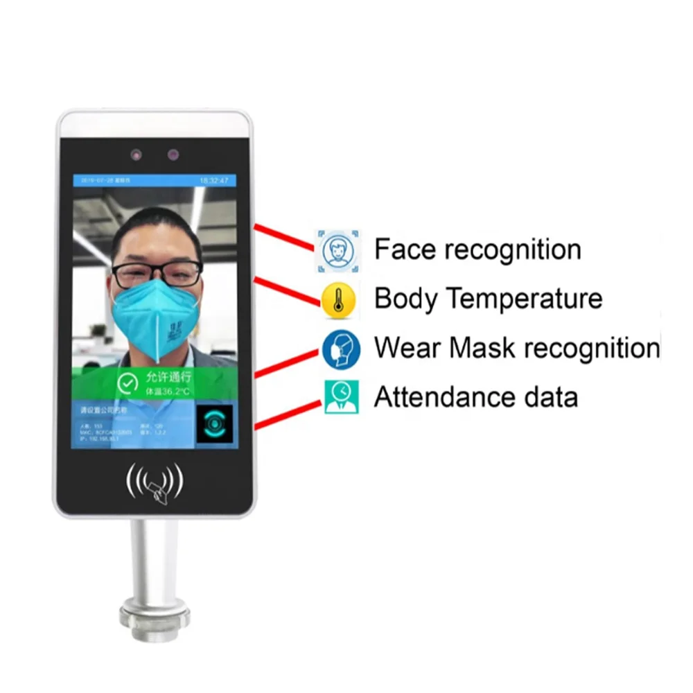 

Facial Recognition Camera Time Attendance Machine Non-contact Infrared thermal Camera Access Control Temperature Detector