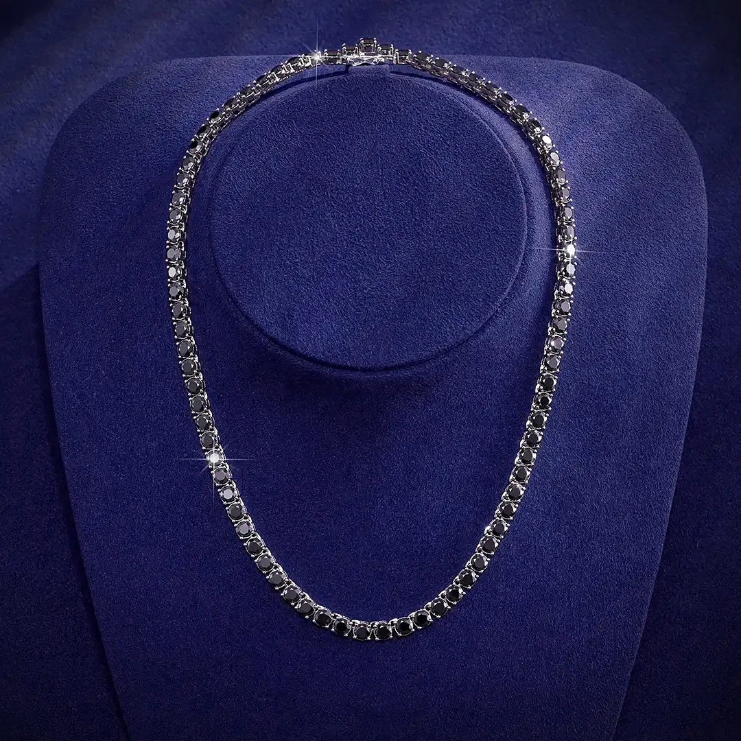 Цепочка кубинская для мужчин ожерелье под черный Муассанит цвет металлик