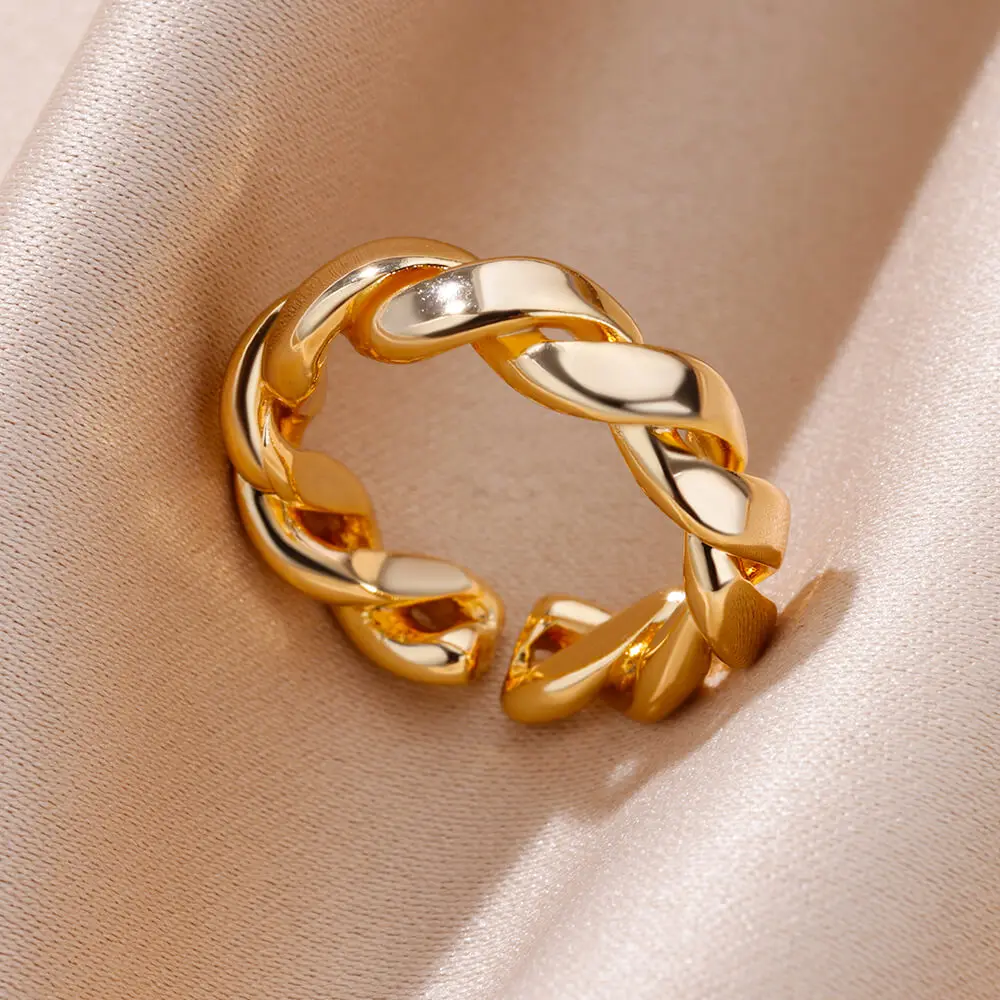 

Twisted Rings for Women Adjustable Gold Color Stainless Steel Ring Vintage Couple Aesthetic Jewelry Free Shipping anillos Mujer
