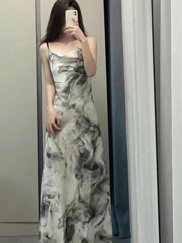 Платье на бретельках в китайском стиле Элегантное летнее новое платье с открытой