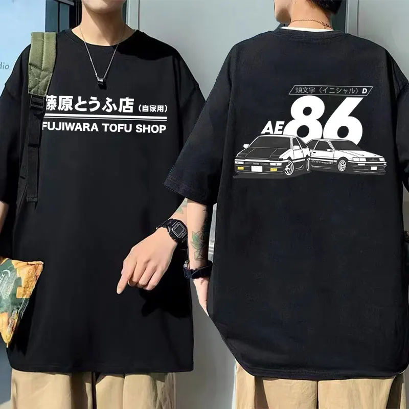 

Anime Initial D Drift AE86 Fujiwara Tofu Shop Letter Logo Print Tshirt RX7 R34 Skyline GTR JDM T-shirt Male Casual Manga T Shirt