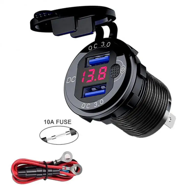 

Quick Charge QC 3.0 36W Waterproof Car Dual USB Charger Socket With Voltmeter Switch For 12V/24 Motorcycle Adapter Accessories