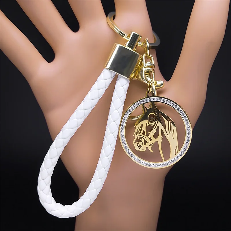 Animal Horse Head Crystal Stainless Steel Pendant Keychain f