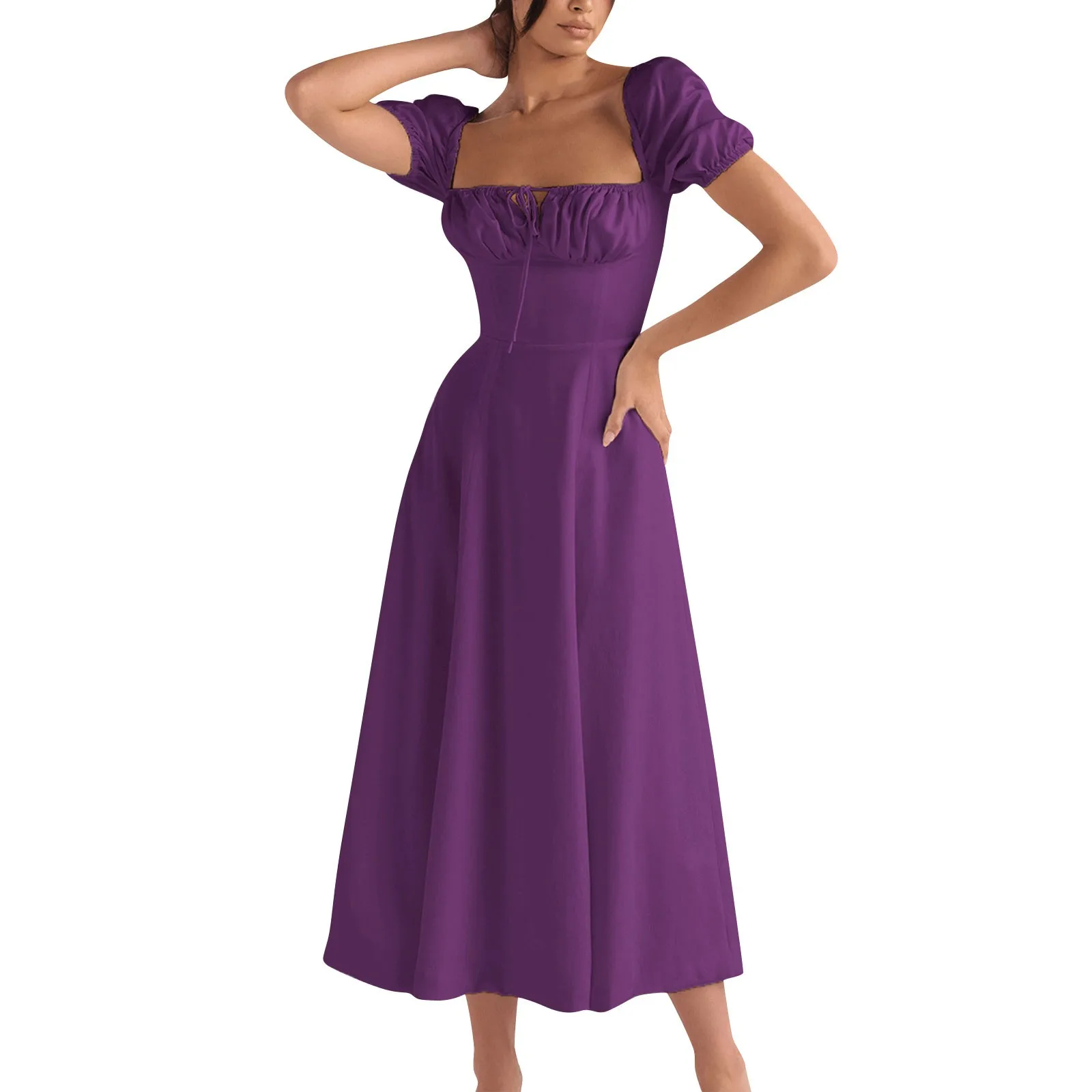 Женское весенне-летнее модное нежное платье средней длины с коротким рукавом