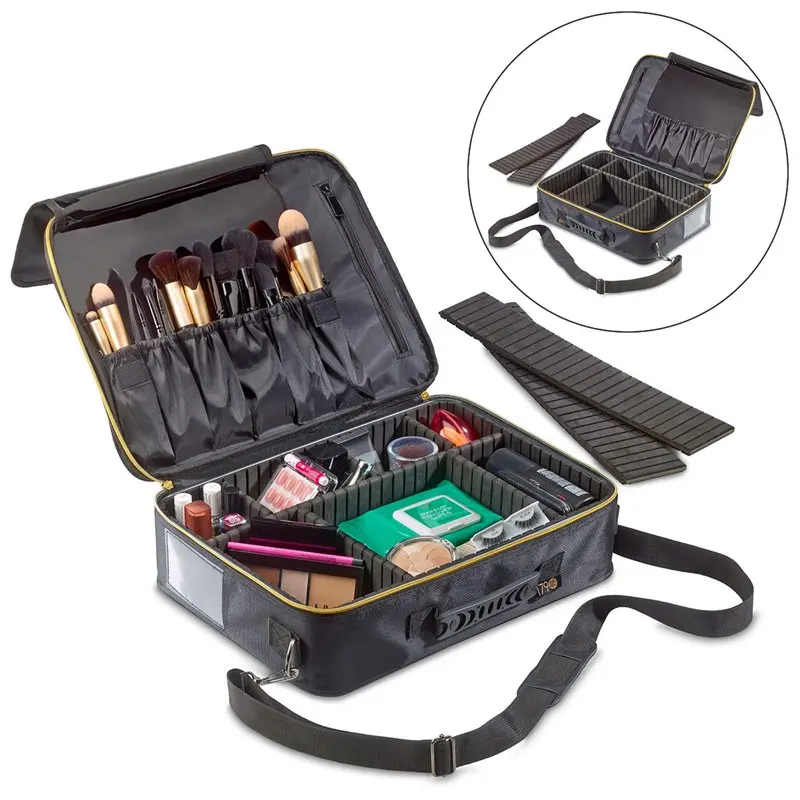 

Makeup Organizer - Travel Cosmetic Bag Lightweight - Electronics Travel Organizer - Adjustable Dividers - Lock-Friendly Zipper -