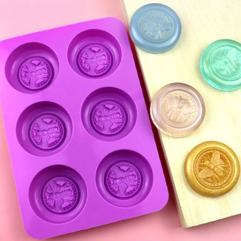 6 отверстий круглые силиконовые формы для мыла с узором в виде пчелы сделай сам
