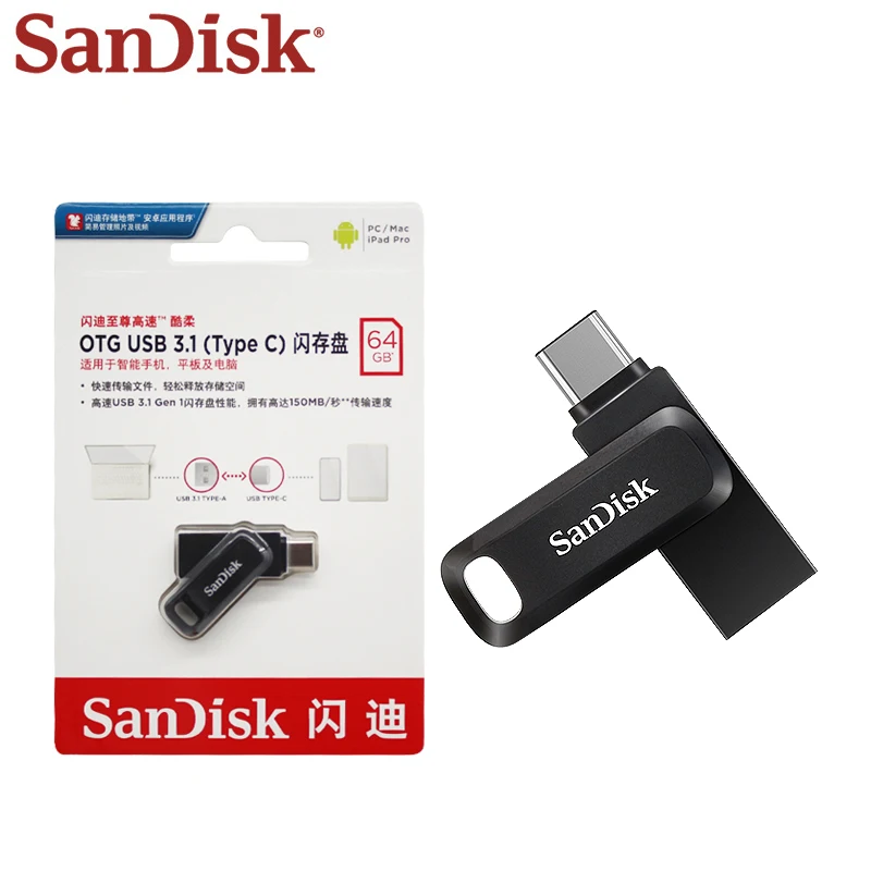 SanDisk OTG USB 3.2 Type-C Pen Drive для iPhone 15 Android Phone 64 ГБ 128 256 512 USB-накопитель Макс. 400 Мбит/с Pendrive