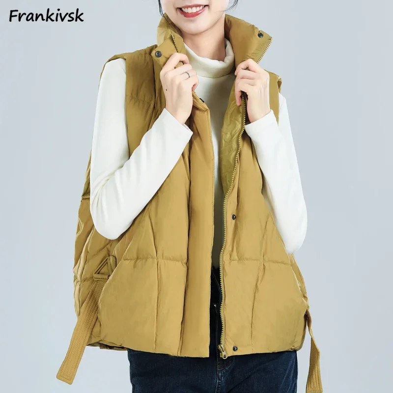 Свободные теплые пуховые жилеты женские винтажные повседневные толстые верхняя