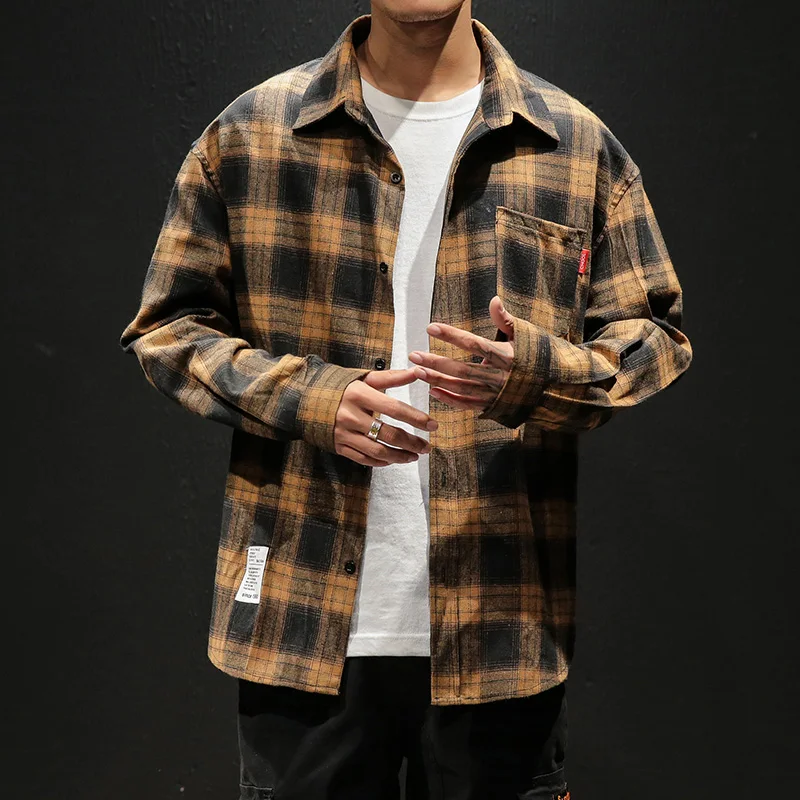 2022 Spring Autumn New Winter High Quality Casual Plaid Men's Loose Streetwear Long-sleeved Shirt Retro Flannel Plaid Shirts Men