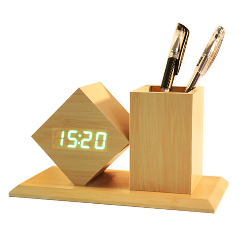 

Xiaomi Youpin Creative Smart Home Clock LED Diamond Wooden Pen Holder Clock Simple Office Gift Luminous Silent Electronic Clock
