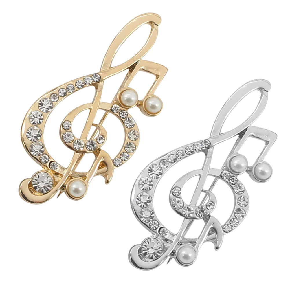

2Pcs Casual Rhinestone Brooch Music Symbol Brooch Beautiful Shawl Brooch