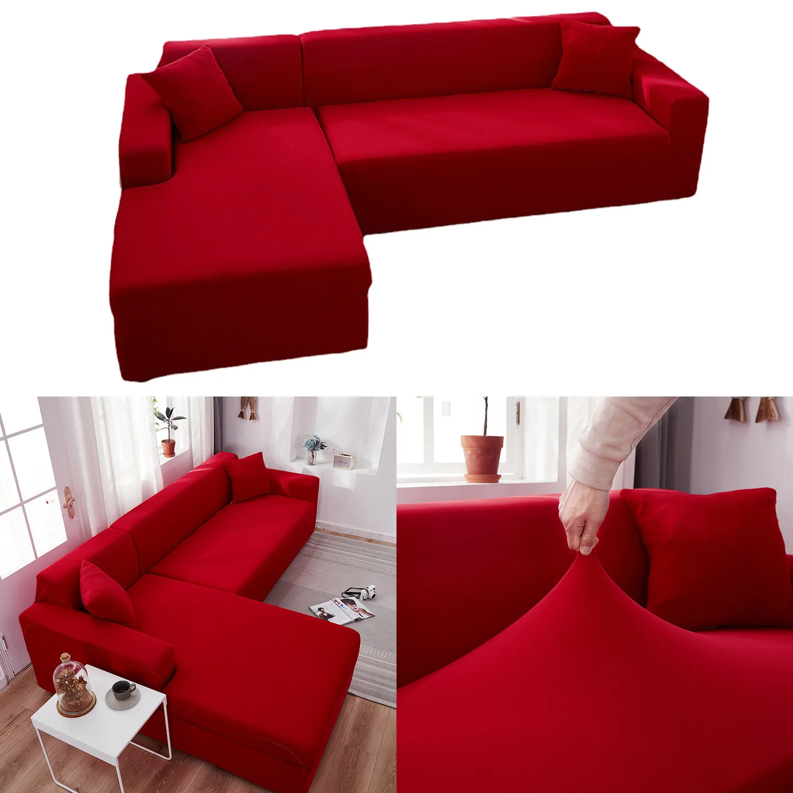 

Красный всесезонный универсальный тип молочного шелка эластичный чехол для дивана полностью охватывающий универсальный комбинированный чехол для дивана