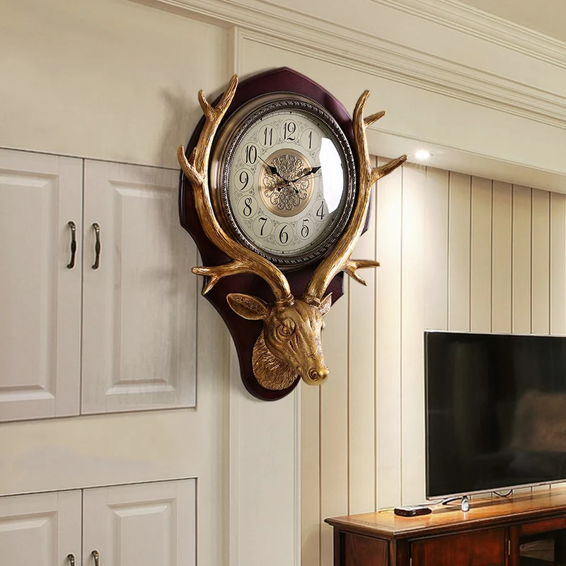 

Solid wood clock wall clock Nordic European creative living room atmospheric American home fashion personality quartz clock
