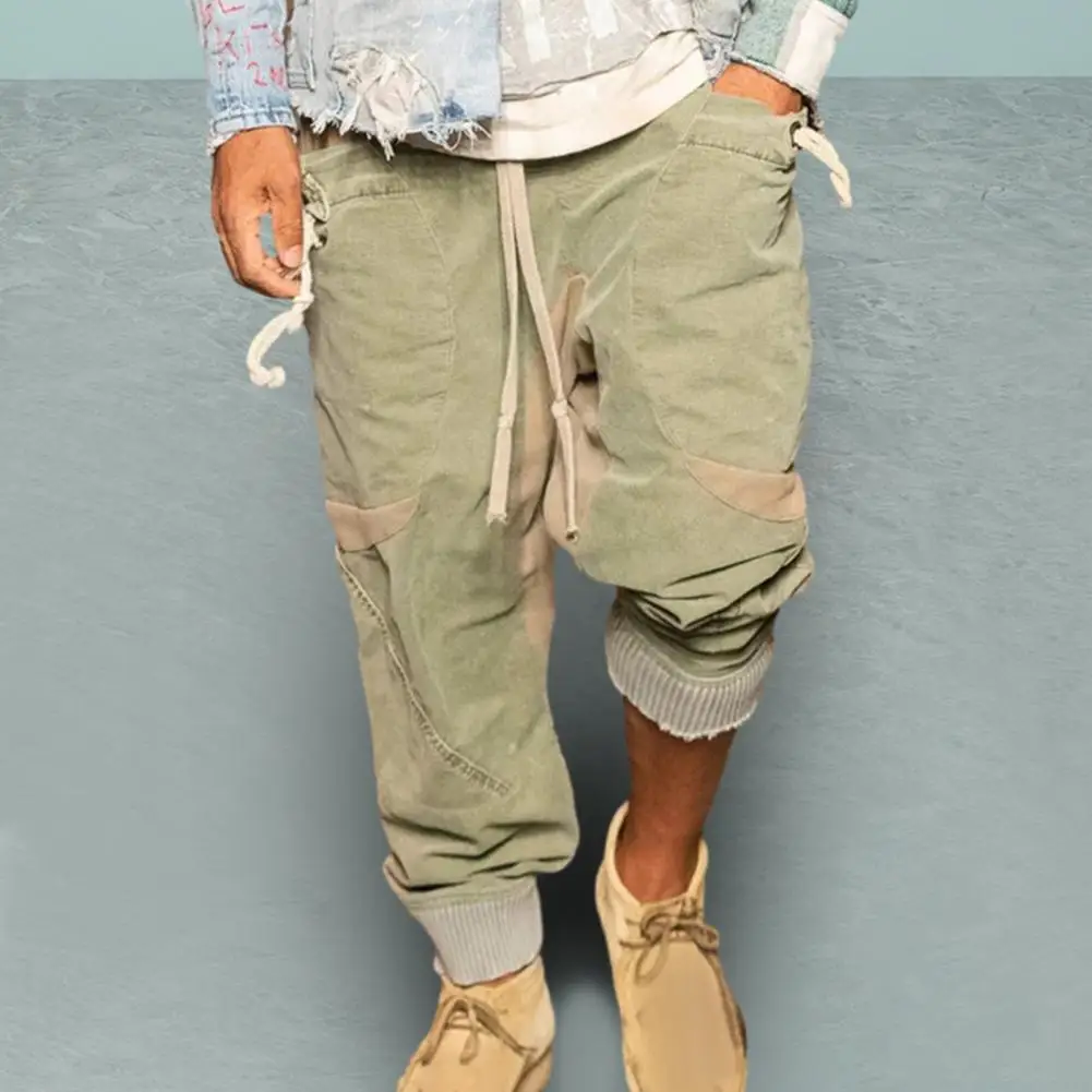 

Versatile Men's Cargo Trousers Elastic Waistband Drawstring Color Matching Side Pockets Ideal for Outdoor Activities Casual Wear