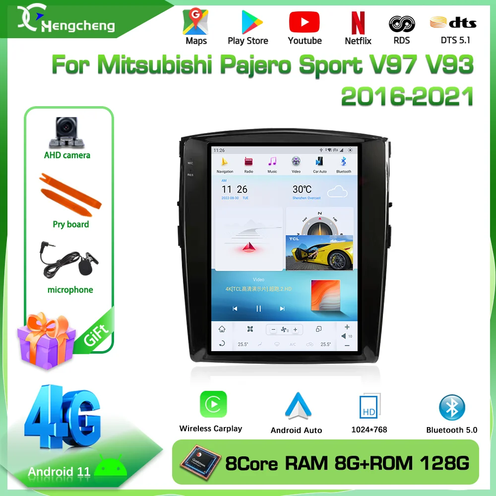 

Автомобильный мультимедийный плеер 12,1 дюйма для Mitsubishi Pajero Sport V97 V93 V98 2006-2021, GPS-навигация, радио, Android 11, 8 ядер, 8 + 128G