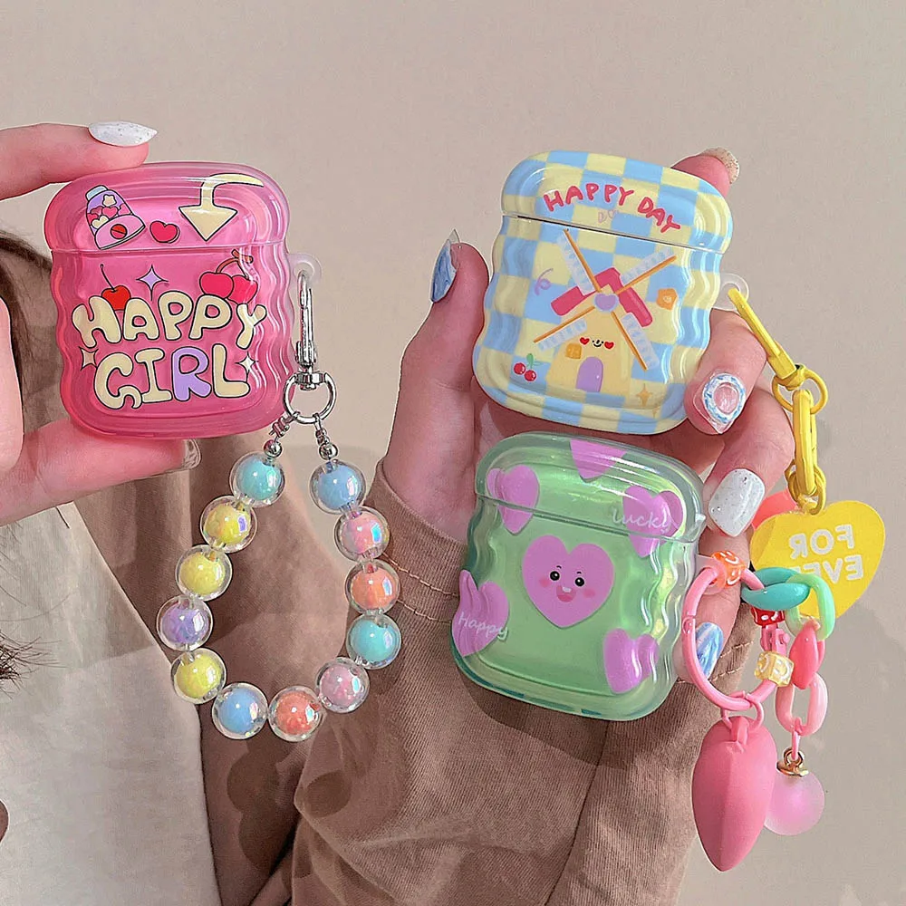 

INS Heart Windmil Headphone Case for AirPods AirPod 2 3 Case Cute Bear Colorful Beads Pendant Soft Silicone Case for AirPods Pro