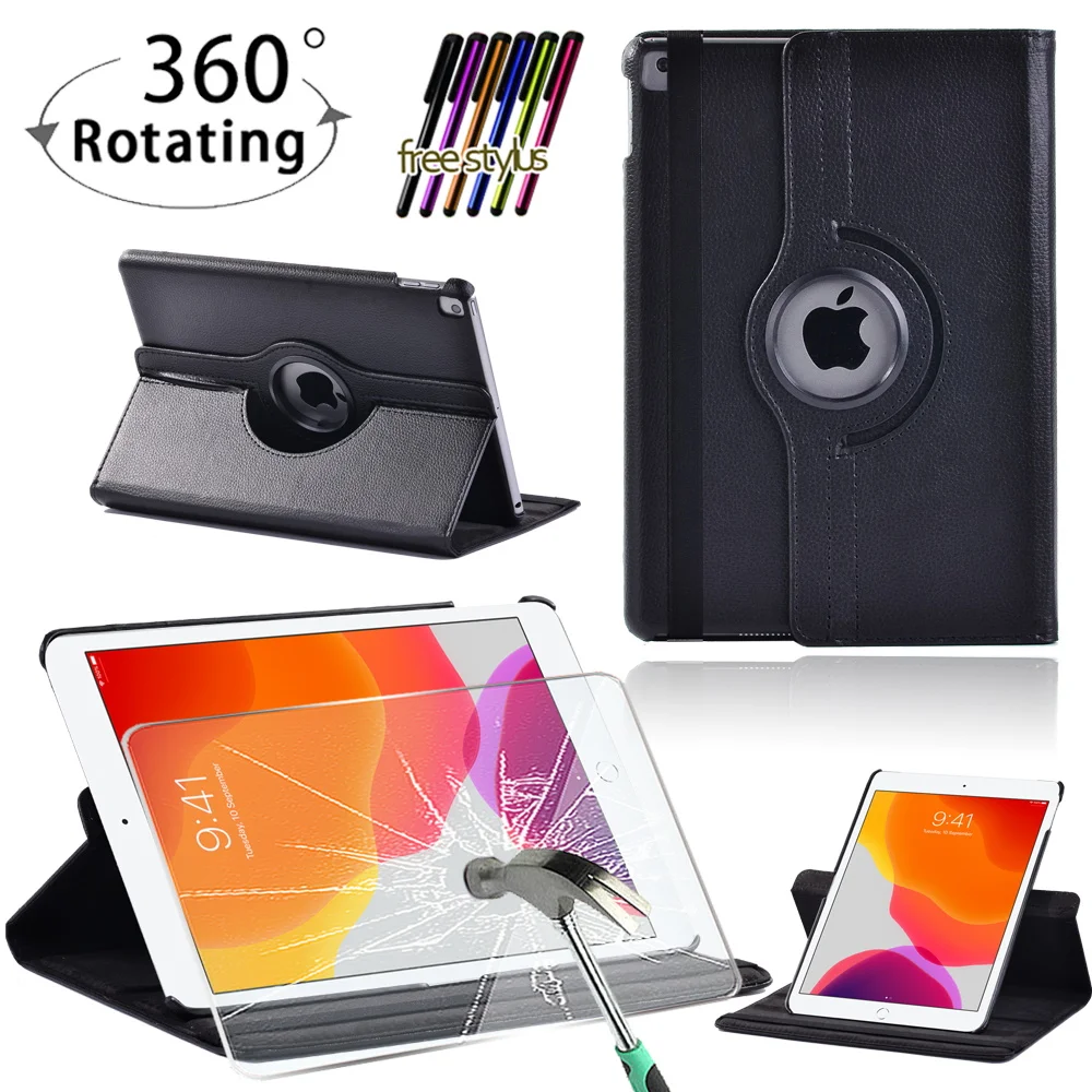 

Вращающийся на 360 градусов чехол для планшета IPad Air1/2/3/4/5/Ipad 2 3 4/5th 6th 7th 8th 9th/Mini 1 2 3 4 5/Pro 9,7/10,5/11 чехол + закаленная пленка