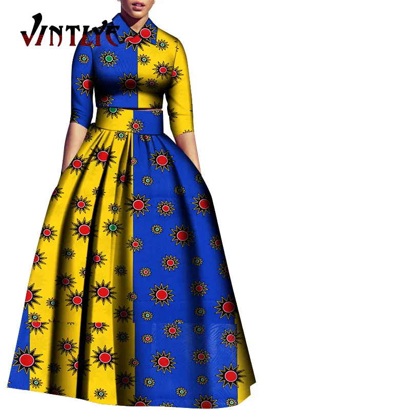 African Women Clothing Skirt Set Crop Top and Pleated Skirts Robe Africaine Nigerian Clothes for Lady Dashiki Party Wear WY560
