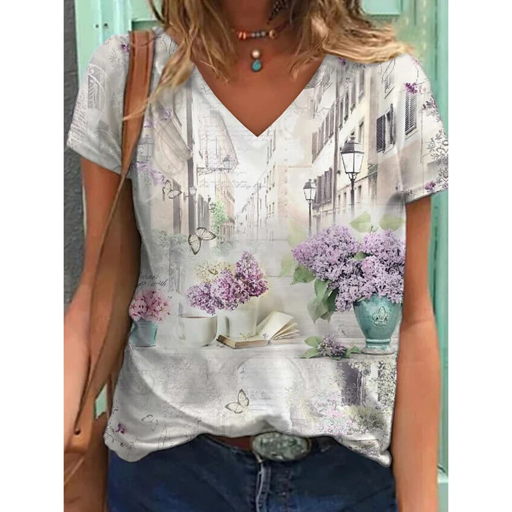 

Футболка женская оверсайз с V-образным вырезом и коротким рукавом