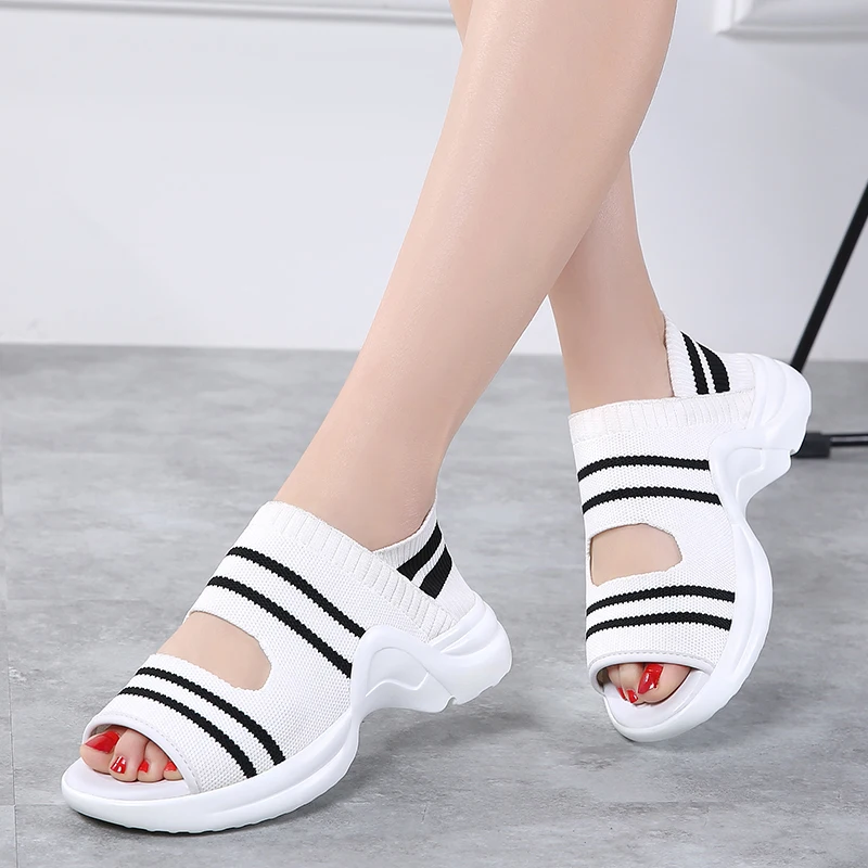 Classic Woman Knitted Sandals Summer Platform Comfortable Sandals Sports Shoes Female Slip on Peep Toe Women's Sneakers